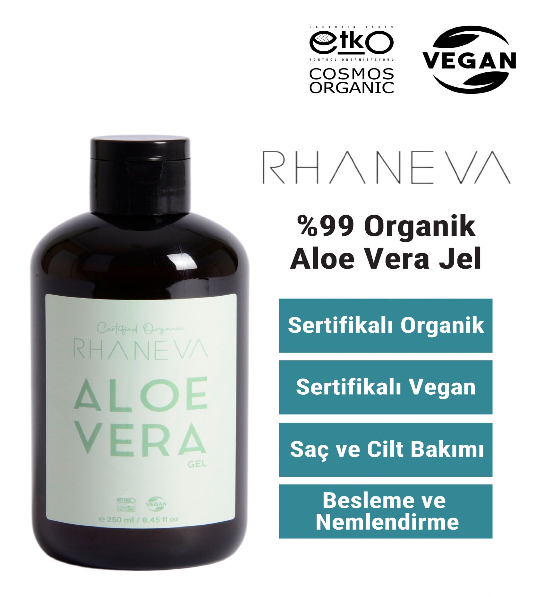 RHANEVA %99 Organik Aloe Vera Jel Organik ve Vegan Sertifikal 250 ml -  shopsa.com.tr