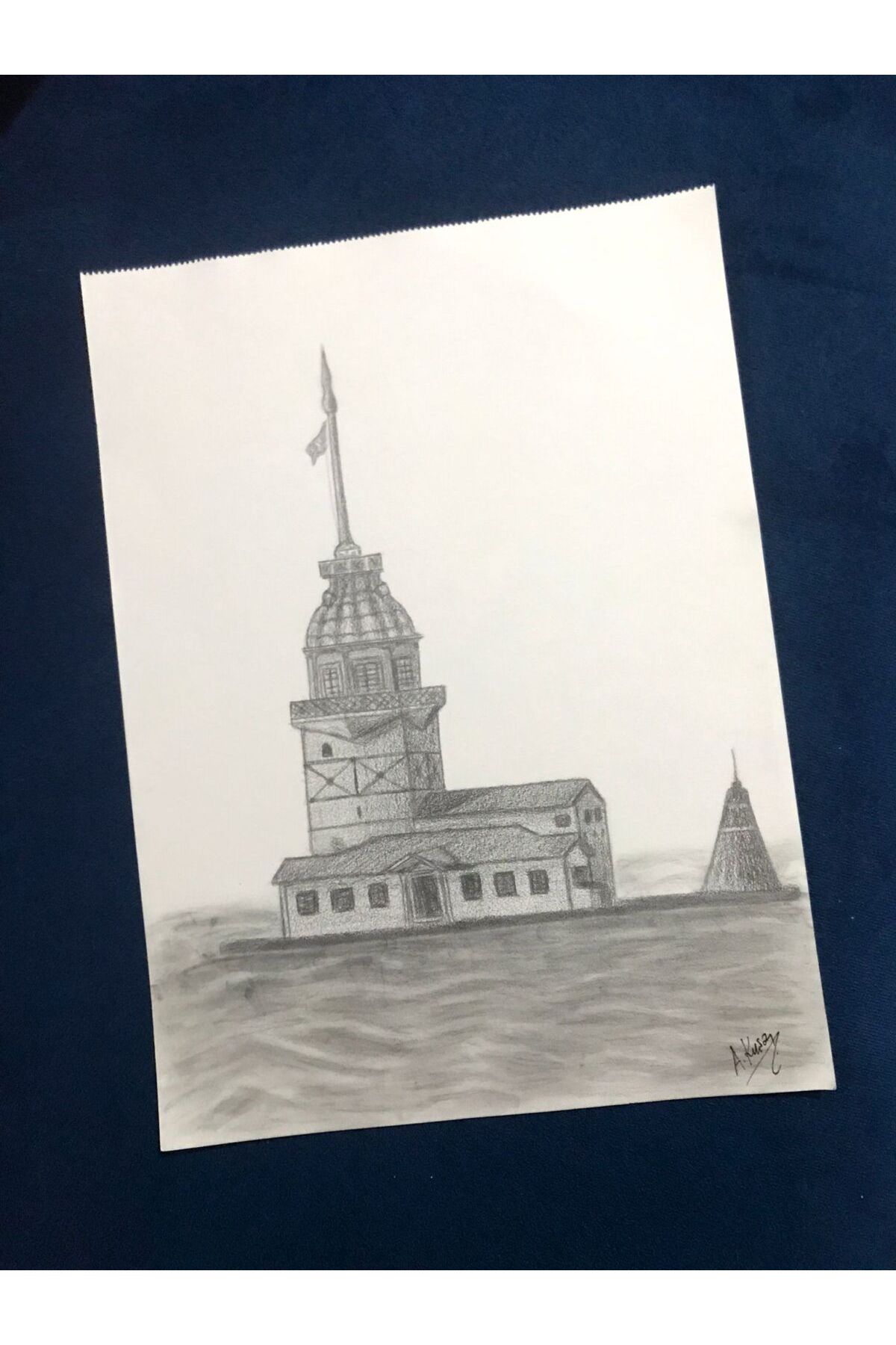 Kız kulesi çizimi karakalem